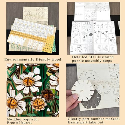 Chamomile Daisy 3D Wooden Flower Puzzle Model Kit - color: Chamomile Daisy Flower