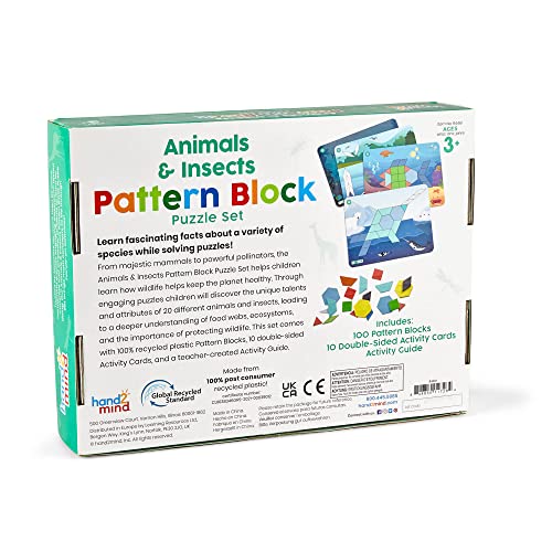 hand2mind Animals and Insects Pattern Block Puzzle Set, Tangram Puzzle, Geometric Shapes for Kids, Pattern Blocks Cards, Pattern Play, Toddler Battern Blocks, Kindergarten Learning Activities - style: Animals and Insects Set