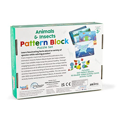 hand2mind Animals and Insects Pattern Block Puzzle Set, Tangram Puzzle, Geometric Shapes for Kids, Pattern Blocks Cards, Pattern Play, Toddler Battern Blocks, Kindergarten Learning Activities - style: Animals and Insects Set