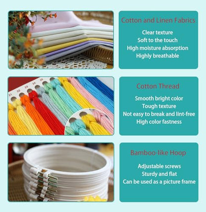 IUHUI Embroidery Kit for Beginners Adults - 26 Floral Letters Easy Patterns, DIY Hand Stitching Embroidery Set with Hoop (Flower and Grass Letter S) - color: Flower and Grass Letter S