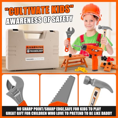 45Pcs Kids Tool Set with Electric Drill Toy and Portable Toddler Toolbox, Tool Box for Kids Age 3-5,Montessori Play Toolbox, STEM Educational Tool Toys Birthday Gift At Ages 3–6 for Pretend Play Sets