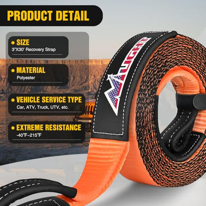 Nilight 3" x30' Recovery Tow Strap Kit Two 3/4" Anti-Theft D-Ring Shackles - color: 30ft Tow Strap +D-Ring Shackle