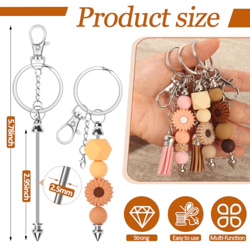 56 Pack Beadable Keychain Bars DIY Blank Beadable Keychains - style: 56 Pack - Silver