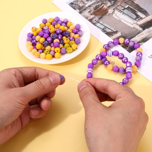 2200PCS+ Game Day Beads Charms for Bracelet Making Polymer Clay Beads Crystal Pearl Letter Gold Spacer Beads Football Charms for Game Day Bracelet Necklace Making DIY Crafts - color: Purple Yellow