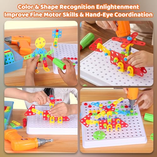 STEM Drill & Build Kit for Kids Ages 3-8 | Electric Toy Drill with 193+ Pieces (Screws, Nuts, Rainbow Fasteners) | Creative Design Construction Toys for Boys Girls | Gift for Birthdays, Christmas
