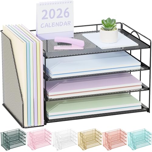 Spacrea 4-Tier Paper Organizer for Desk with File Organizer - color: Black