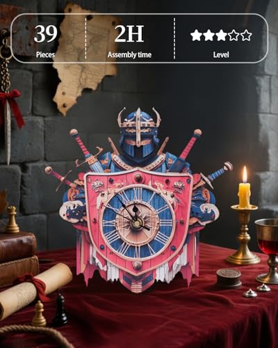 3D Wooden Puzzles for Adults, Knight Clock 3D DIY Model Kit