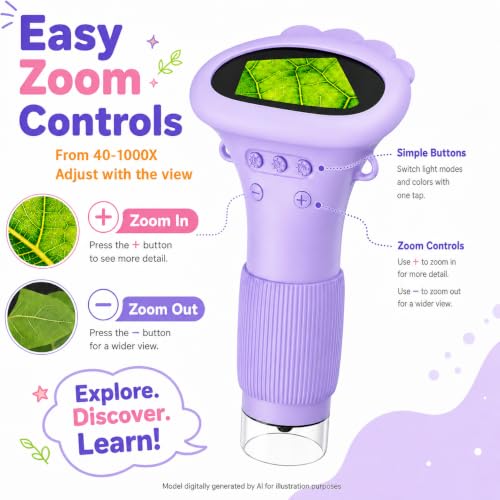 1000X Microscope for Kids, 2'' Screen Kids Wonder Quest Microscope Camera, Digital Handheld Microscope, Educational Kids Magnifying Glass, Christmas Birthday Gifts for Age 3 4 5 6 7 8 9 10- Purple - color: Purple