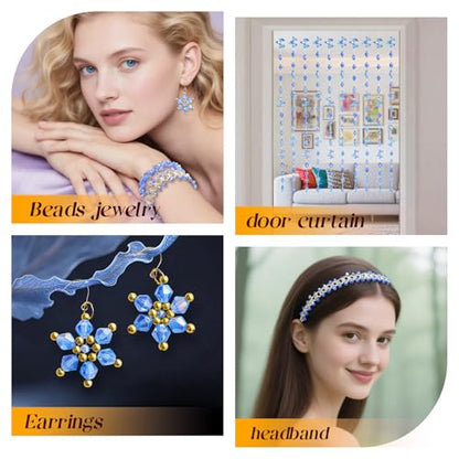 1500 Pcs Crystal Glass Beads for Jewelry Making – 12 Styles Bicone, Rondelle, Cube, Teardrop & 3mm Spacer Beads, DIY Bracelet Necklace Earring Craft Kit with Organizer Box(Blue) - color: Blue