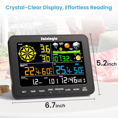 Sainlogic Weather Station Wireless, Weather Station with Rain Gauge, Wind Speed, Wind Direction, Weather Forecast, Air Pressure, Humidity (No WiFi)