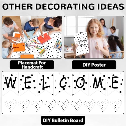 Qyeahkj Black Dot Bulletin Board Paper Roll Black Polka Dot Bulletin Board Background Paper Fade Resistant Classroom Decoration Poster Art Craft Home Wall Education Decor Supplies 17.7in x 20ft - style: Black Dot