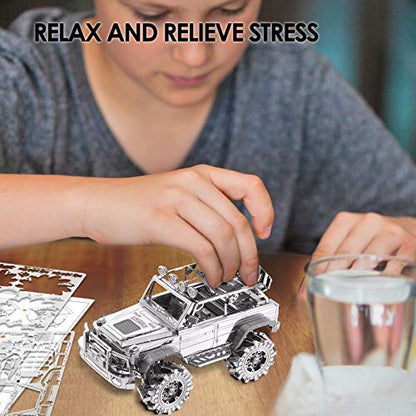 Piececool 3D Metal Puzzle for Adult SUV Car Model Kits, Vehicle Car Models Building Kit, Brain Teaser 3D Puzzle DIY Craft Kits, Birthday, 157 Pcs - color: Silver Suv