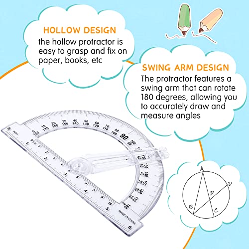 Zonon 6 Pcs Protractor with Swing Arm 6 Inch 180 Degree Math Protractors