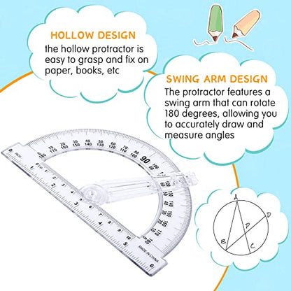 Zonon 6 Pcs Protractor with Swing Arm 6 Inch 180 Degree Math Protractors