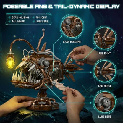 HJPLPXH Steampunk Mechanical Anglerfish Building Kit 1236PCS Deep Sea Model - style: Lanternfish