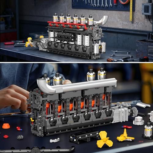 Mould King 10209 Aircraft Carrier Engine Building Sets, Intelligent Chip Drive Engine Model Kit that Runs, Build Your Own STEM Model Engine, Gift for Age 14+/Adult Collections Enthusiasts (3222+ PCS) - style: MK-10209 engine