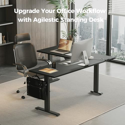 Agilestic L Shaped Electric Standing Desk Adjustable Height, 63 Inch, Black - color: Black, size: 63x55 Inch