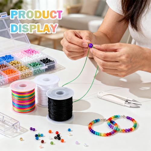 8pcs Elastic String Bracelet Making Kit, Stretchy Bracelet String (786 ft Total), 6 Rolls 1mm Stretch Cord with Scissors & 0.6mm Needle Threader for Beading and Jewelry Making.
