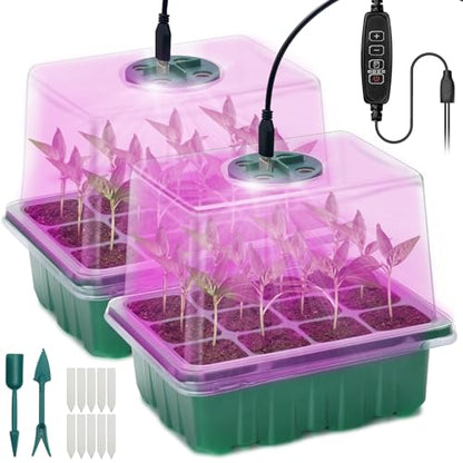 Idealife Seed Starter Tray,Plant Propagation Station with Grow Light,2 Pcs