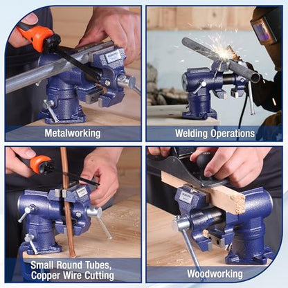 WORKPRO Dual Jaws Table Vise 2.5" & 1.5", 360° Swivel Clamp-On Bench Vise