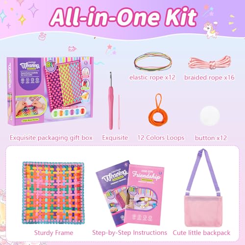 MOVATEK 328PCS Weaving Loom Kit with Friendship Bracelet Making Kit, 12 Colors Loom Loops, DIY Craft Kits, Bracelet & Coaster Weaving Making Kit