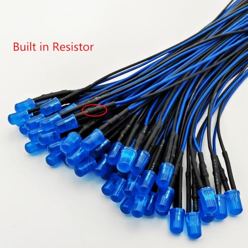 Gebildet 50pcs 3V-4.5V-5V-6V-7.5V-9V-12VDC 5mm Blue LED Lights Emitting Diodes, 12VDC Prewired 7.9 Inch V LED Light Diffused Colored Lens Small LED - color: Blue-5mm-12V