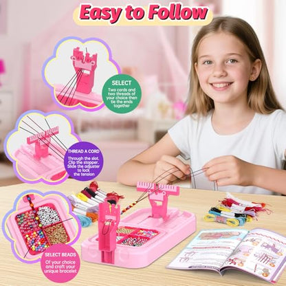 Cmiolacuna Friendship Bracelet Making Kit for Girls Ages 8-12 Loom Maker - color: Dark Pink