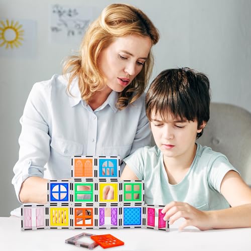 PicassoTiles Window and Door Clip On Magnetic Blocks Magnet Tiles Magnets Building Tile Construction Toy Set STEM Education Toys Learning Kit Stacking Block Playset Boys & Girls Age 3+ PT30 - color: 30 Pcs Window and Door