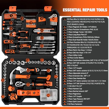 248-Piece Home Repair Hand Tool Set with Storage Case - color: Orange