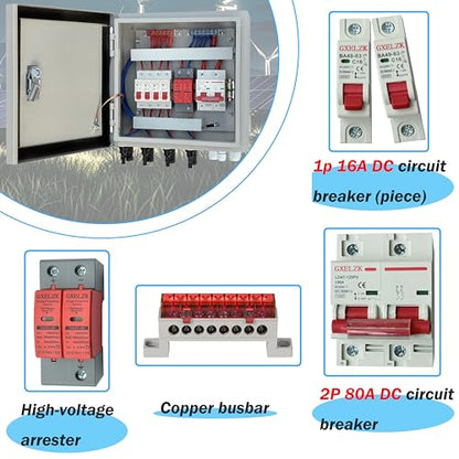 Hardcover Solar Combiner Box with 4 Strings, 80 A Circuit Breakers. This pv Combiner Box is Suitable for Off-Grid Solar Power High-Power Version - size: 4 string 80A