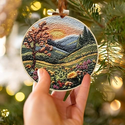 SCECALA 3 Pack Mountain Tree Landscape Embroidery Kit - color: Orange