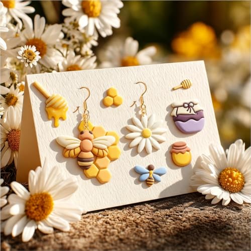 beinkmake 15Pcs Bees Polymer Clay Cutters Clay Earrings Cutters Flower Honey Beehive Jars Polymer Jewelry Cutter for Earrings Making Birthday Party DIY Supplies - style: Bee