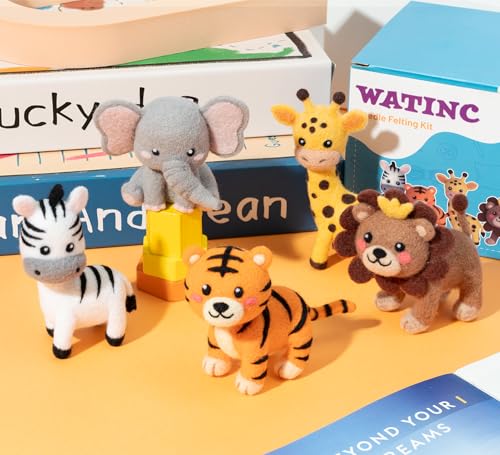 WATINC Needle Felting Kit - 5 Set Unique Different Cute Doll Wool Felt Needle Tools Foam Pad Instruction, DIY Home Decoration Craft Party Supplies for Art Work Starter Beginners (Wild Animal) - style: Wild Animal