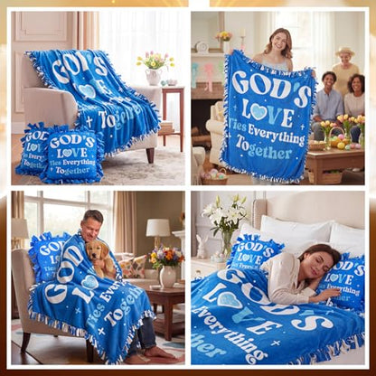 Vicenpal 3pcs God's Love Tie Blanket Kit Christian Fleece Pillow Craft Gift - style: God's Love