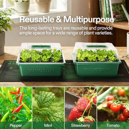 VIVOSUN 6-Pack Seed Starter Trays & 10"x20.75" Seedling Heat Mat - size: 6-Pack 72-Cell, style: Trays with 10"x20.75" Heat Mat