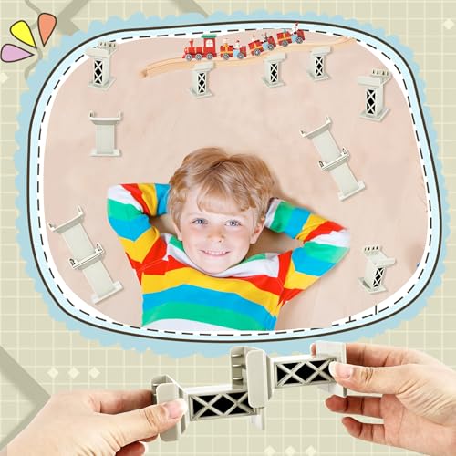 12 Pcs Train Bridge Pier Level Wooden Train Bridges Support Train Bridge Track Riser Accessories Compatible with All Major Train Set, Grey