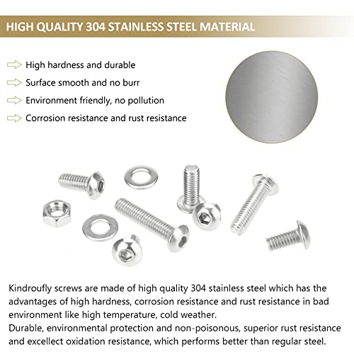 382 Pieces M4 x 5/6 /8/10 /12/16 /20mm Button Head Socket Cap Screws Nuts Washers Assortment Kit, 304 Stainless Steel, Fully Machine Thread - size: M4, style: Button Head
