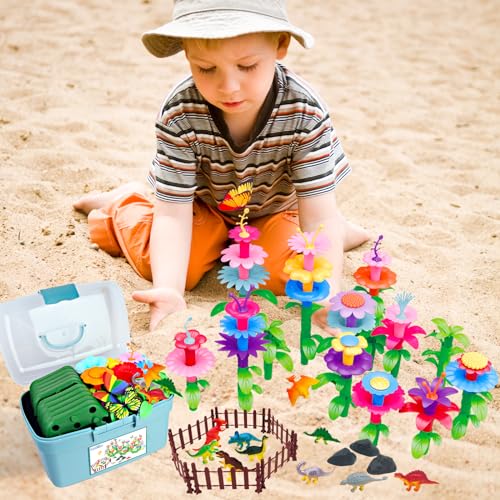 Toys Gifts for Age 2 3 4 5 6,167 PCS Dinosaur Flower Garden Building Blocks - style: Dinosaur Flower Garden