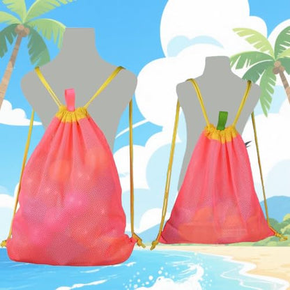 MUYIZI Beach Toy Bag 2 Pack, Mesh Drawstring Backpack for Kids and Adults - Quick Dry Sand Free Mesh Beach Bag, Portable Sand Toy Backpack, Sea Shell Bags, Shelling Tools, Bags Only (Bright Pink) - color: Bright Pink