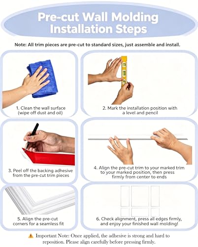 Peel and Stick Wall Molding Kit, 24 Pre-Cut Pieces, 6 Frames for Home Decor