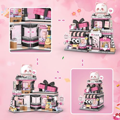 NEWABWN Street View Panda Gift Shop MOC Set, 938 Pcs Mini Blocks - style: Gift Shop