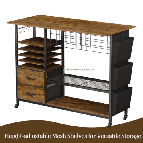 VENNQD Large Heat Press Table Stand, Rolling Heat Transfer Machine Desk Cart Drawers Compatible with Cricut Machines Vinyl Roll Holder DIY Organizer Crafting Table Workbench (Rustic Brown) - color: Rustic Brown
