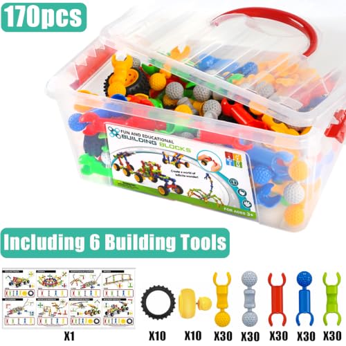 170 Pcs STEM Building Toys for Kids Ages 4-8, Building Blocks Educational Construction Engineering Building Kit for Ages 3 4 5 6 7 8 9 Year Old Creative Kids Games, Christmas Birthday Gifts Boys Girls - color: Green