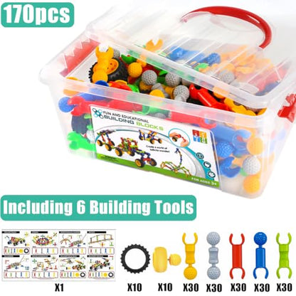 170 Pcs STEM Building Toys for Kids Ages 4-8, Building Blocks Educational Construction Engineering Building Kit for Ages 3 4 5 6 7 8 9 Year Old Creative Kids Games, Christmas Birthday Gifts Boys Girls - color: Green