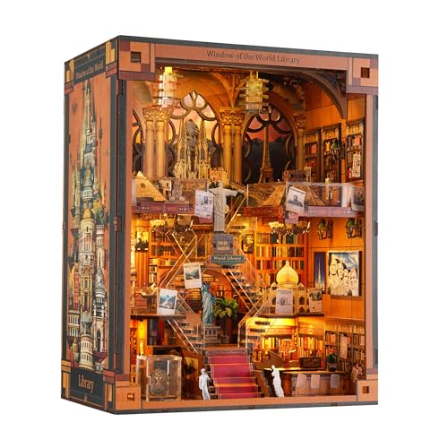 VORATHIS Book Nook Kit, 3D Wooden Puzzle for Adults (Window of the World) - color: World Library