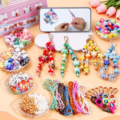 TOHONGADON 1812 Pcs Bead Keychain Making Kit, 7 Color Rainbow Bag Charm Kit - color: 1812 Pcs Beads
