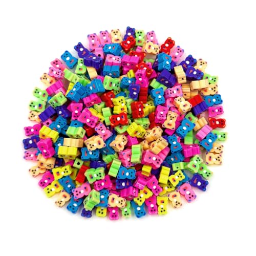 200pcs Bear Polymer Clay Beads, Mixed Charm Spacer Beads for Bracelet Necklace DIY Jewelry Making (Bear) - color: Bear