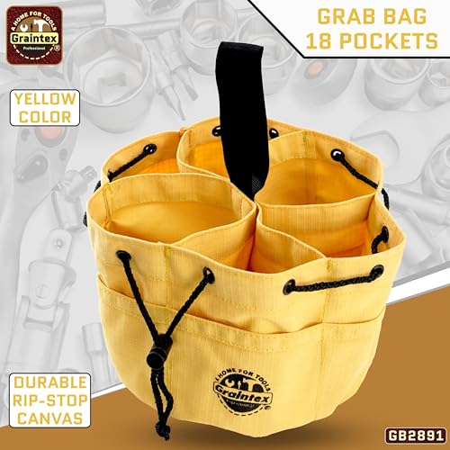 Graintex 18 Pockets Grab Bag Rip-stop Canvas Drawstring Closure, Small Part Organizer Pouch, Small Tools, Screws, Parts, Parachute Tool Bag for Efficient Storage - Yellow - color: Yellow