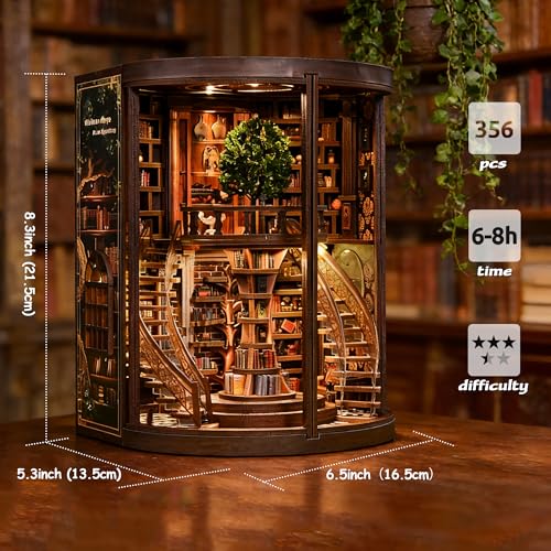 DIY Book Nook Kit with LED Lights | 3D Puzzles for Adults & Teens, Miniatures and Model Building Kits for Bookshelf Decor, Relaxing & Unique Gift for Craft Lovers | Wisdom Library