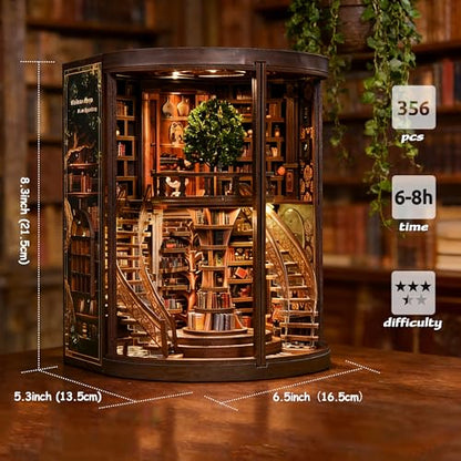 DIY Book Nook Kit with LED Lights | 3D Puzzles for Adults & Teens, Miniatures and Model Building Kits for Bookshelf Decor, Relaxing & Unique Gift for Craft Lovers | Wisdom Library